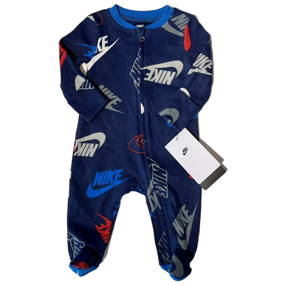 Nike Footed Pajamas Convertible Hand Mits Baby Zip Sleepwear Size 6 Months New